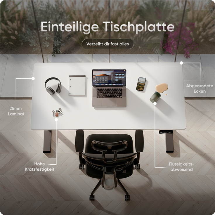 DESKSPACE PRO Plus Elektrisch höhenverstellbarer Schreibtisch, 200x80 cm Stehpult mit Memory-Funktion, Weiße Tischplatte, Graues Gestell – Bild 8