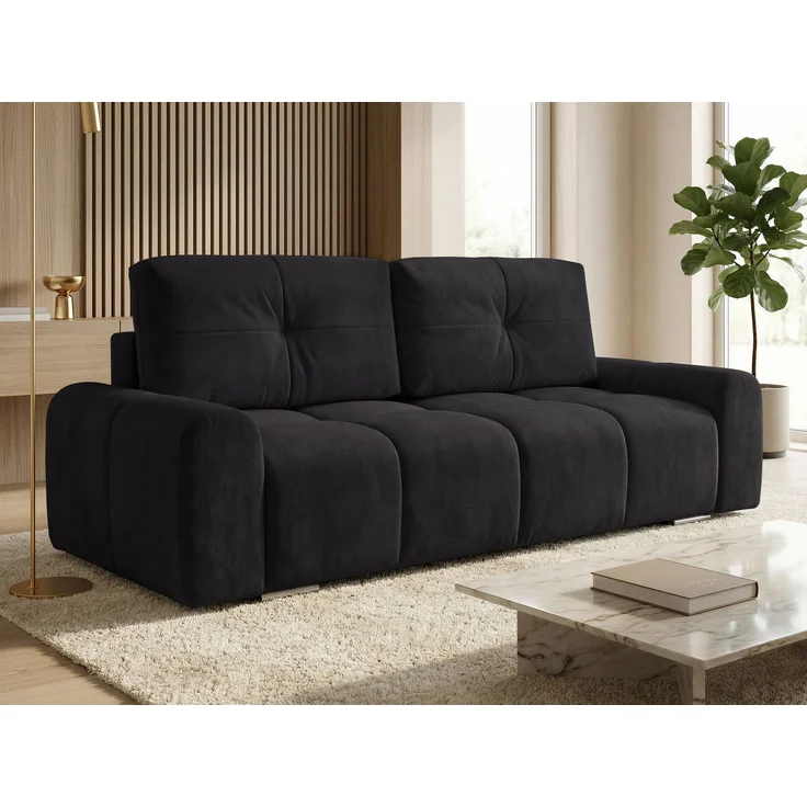 Schlafsofa Fluffy mit Schlaffunktion und Bettkasten - Bonellfederkern, Chenille-Bezug, große Liegefläche 195x145 cm, modernes Polstersofa & Bettsofa, weich & voluminös Sofa (Schwarz (Vibe 99)) – Bild 1