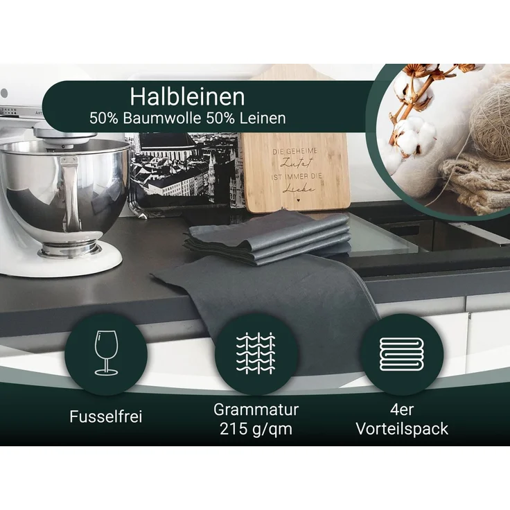 ZOLLNER Geschirrtuch, (Spar-Set, 4-tlg), 50 x 70 cm, 50% Baumwolle, 50% Leinen, vom Hotelwäschespezialisten – Bild 3