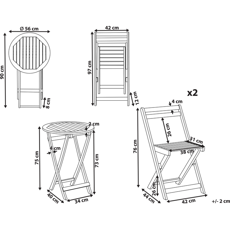 Bistro Set klappbar SACILE Akazienholz Braun – Bild 2