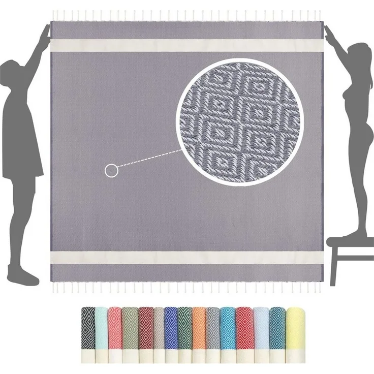 furora HOLIDAY Strandtuch XXL groß 200x200 cm Strand Tuch, aus Baumwolle, Stranddecke, Vielseitig, schöne Farben, hochwertige Verarbeitung