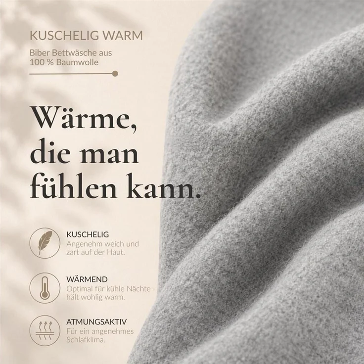 Carpe Sonno Kissenbezug Biber Kissenbezüge Flanell Kopfkissenbezug Baumwolle 40x40 40x80 80x80, (2 Stück), MADE IN GERMANY Feinbiber Kissenbezug warm & weich - 2 x 40 x 80 Beige – Bild 3