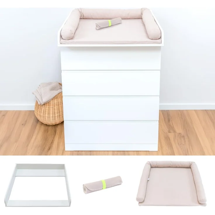 LIMMALAND Wickelaufsatz-Set für IKEA MALM Kommode (Pure Beige, Aufsatz, Auflage & Unterlage)