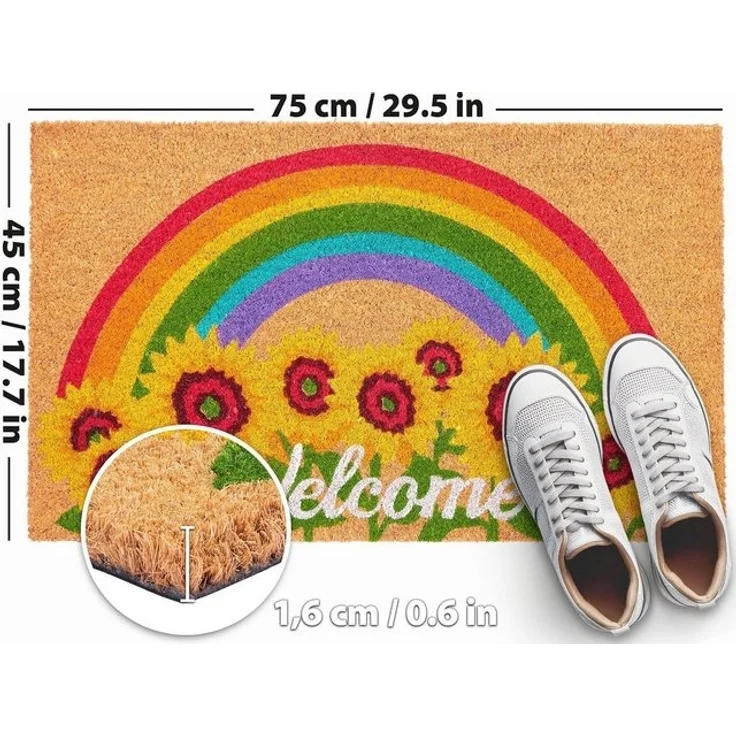 BRUBAKER Fußmatte Welcome Schriftzug mit Sonnenblumen und Regenbogen - Schmutzfangmatte, Rechteckig, Höhe: 15 mm, Türmatte für Außen und Innen - Wetterfest und Rutschfest - 45 x 75 cm – Bild 4