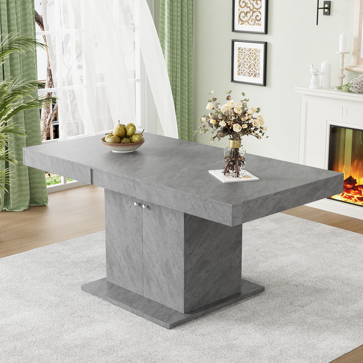 Ausziehbarer Esstisch 140/180x80x76 cm, Betonoptik Grau, mit Stauraum – Bild 3