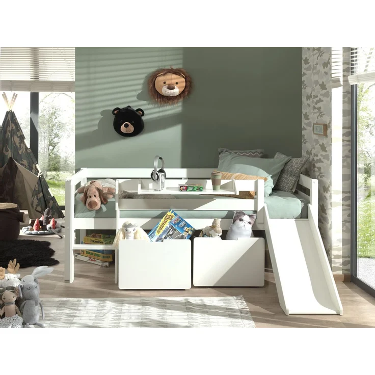 Kojenbett mit Rutsche Karolina 208x175x83 Massivholz Weiß – Bild 2