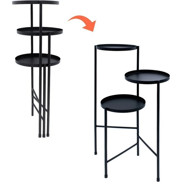 Spetebo Pflanzentreppe Metall Blumentopf Ständer mit 3 Etagen - 70 x 52 cm (Packung, 1 St, 1 tlg), Pflanzenregal ausklappbar in schwarz – Bild 2