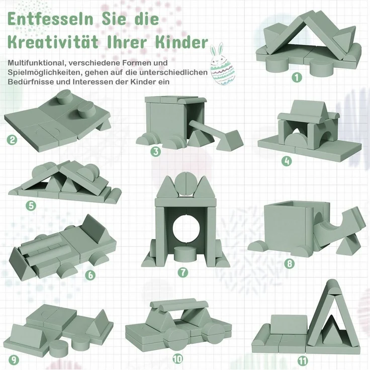 TLGREEN Kindersofa 15-teiliges modulares Kinderspielsofa aus Schaumstoff, abnehmbarer waschbarer Bezug, kinderfreundlich ohne scharfe Kanten, kreative Kuschelecke für Kinderzimmer & Kindergarten – Bild 3