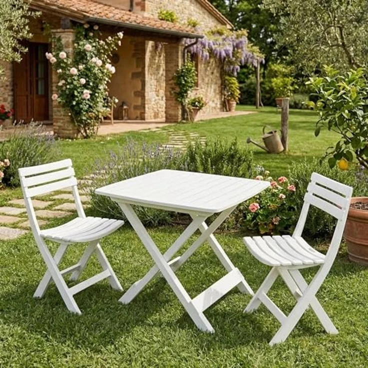 Dmora Outdoor-Set bestehend aus: 2 Stühlen und 1 Tisch, Made in Italy, Farbe weiß – Bild 1