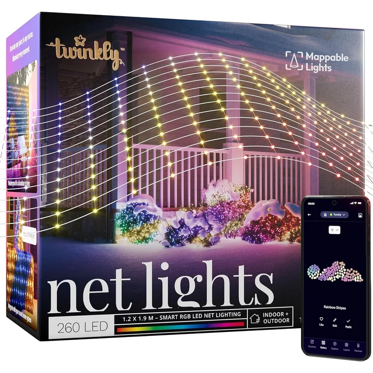 Twinkly Netzlichter, Flexibles LED-Gitter mit 260 RGB-LEDs, Lichtstreifen für Drinnen und Draußen, Kompatibel mit Alexa, Google Home, IP44, App-Steuerung, Transparentes Kabel, 1,2x1,9 m – Bild 1