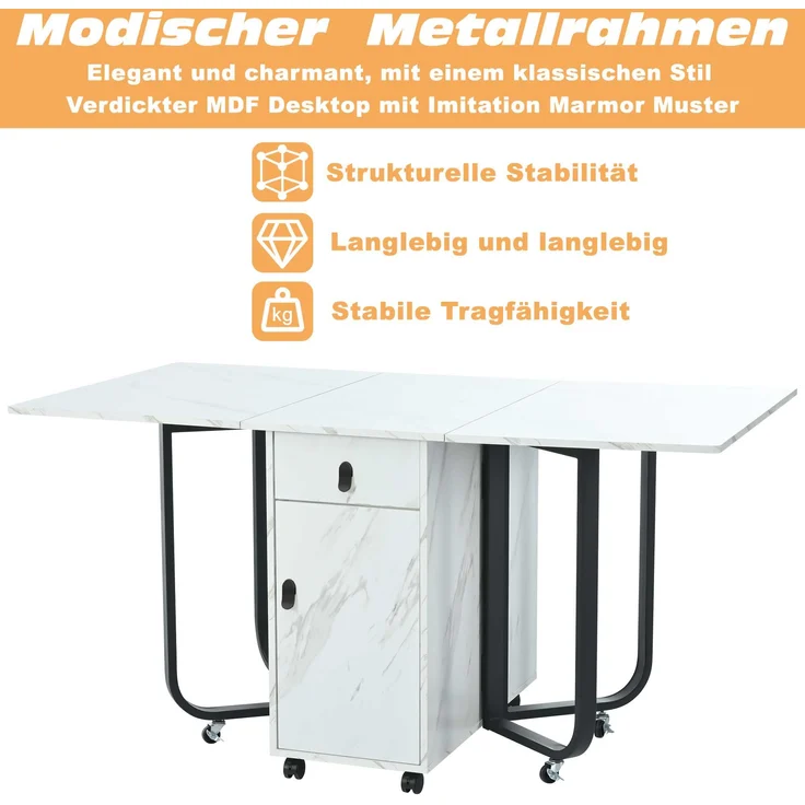 Essgruppe Set, klappbarer Esstisch 150x80x76 cm & 4 schwarze Samtstühle – Bild 5