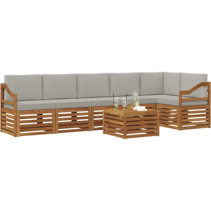 vidaXL Outdoor-Sofagarnitur 7 stk. 6-Sitzer Natur und Hellgrau 3374946 – Bild 3