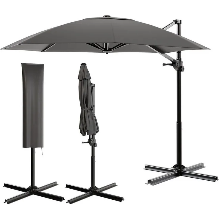HOMALL Sonnenschirm Gartenschirm 270/300cm, mit Ständer,360° drehbar,UPF50+,weight 16KG, Faltbarer Sonnenschirm, 360° drehbar, leicht zu öffnen und zu schließen