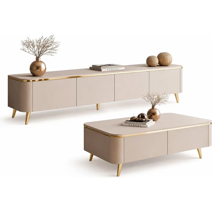 ALLHOUSE24 Wohnzimmer-Set LINE - TV-Schrank, Couchtisch, Kaschmir matt / Gold Metallfüßen, (2-St, Das Set besteht aus: TV Schrank, Couchtisch), Breite: TV Schrank 200 cm, Couchtisch: 90 cm – Bild 3