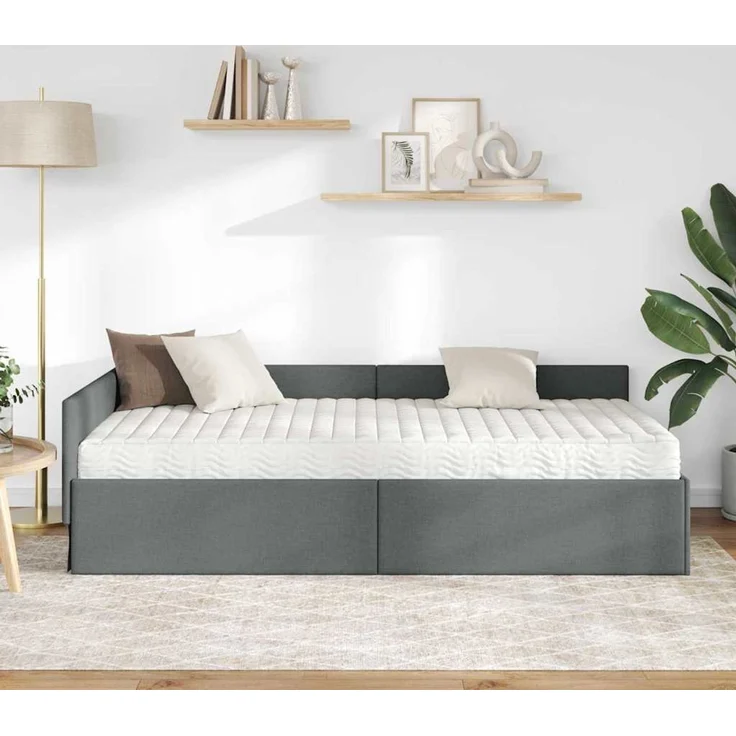 vidaXL Eckbettgestell mit Matratze 2 stk. Dunkelgrau 90 x 190 cm Stoff 3393590 – Bild 3