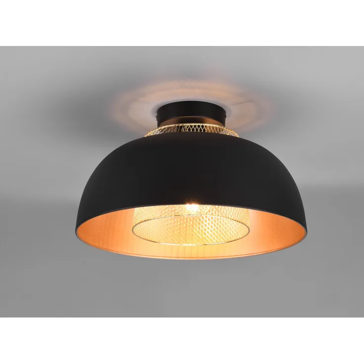 Deckenleuchte PUNCH Metall Schwarz Gold mit Drahtgeflecht, Ø 35cm