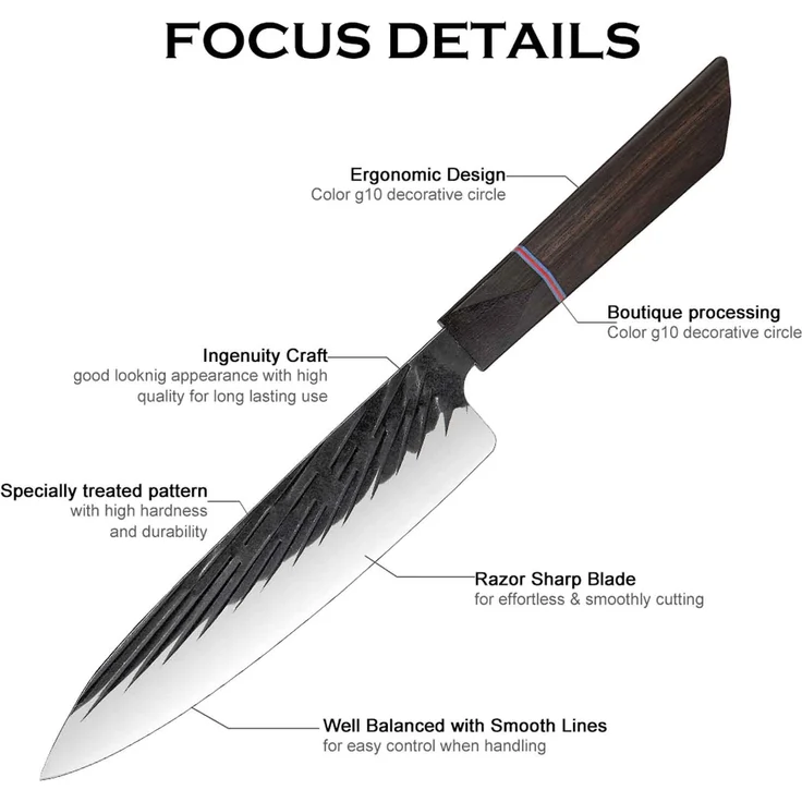 Mehrzweck Kochmesser Set- 8 Universalmesser, die unverzichtbaren, professionellen Küchenmesser Edelstahl mit sehr schön geformten eckigem Griff – Bild 8