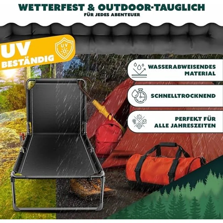 KESSER® Campingbett klappbar mit Tragetasche, Nackenkissen, Vakuumtasche & Getränkehalter, 190 x 68 x 30 cm bis 250 kg belastbar, aus Oxford-Gewebe und stabilem Stahlgerüst, ideal für Garten Camping Orange / Schwarz – Bild 4