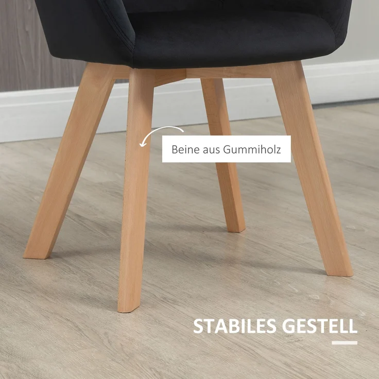 HOMCOM Esszimmerstuhl, Samt(100% Polyester), Gummiholz, Schwarz, 54L x 57B x 80H cm – Bild 6