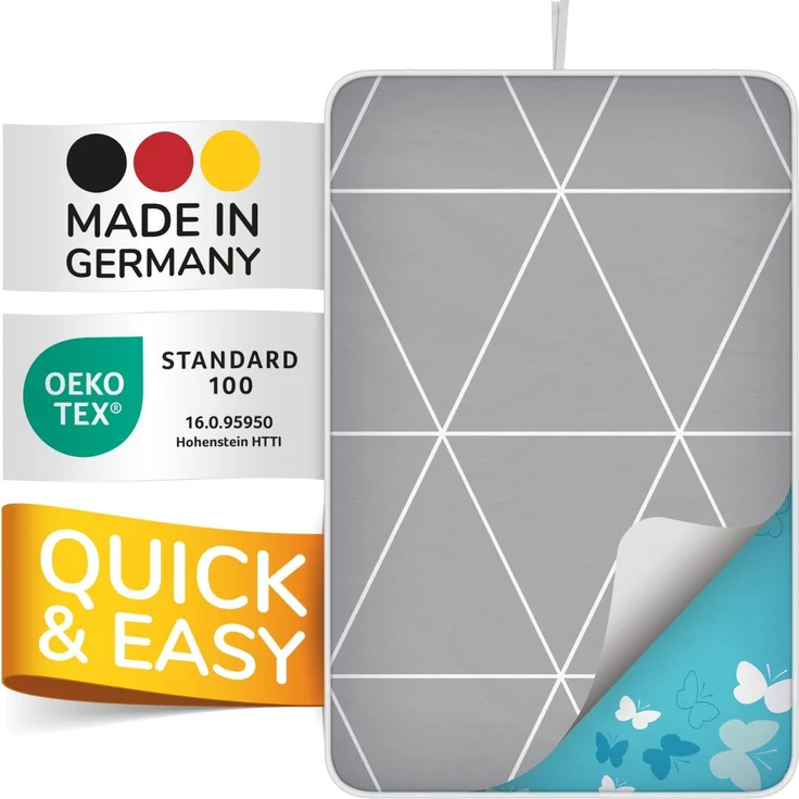 smart&gentle Super Soft Bügeldecke für Tisch hitzebeständig - 100x65cm - rutschfeste Bügelunterlage mit Feuchtigkeitsschutz für Dampfbügeleisen, Bügelmatte Made in Germany