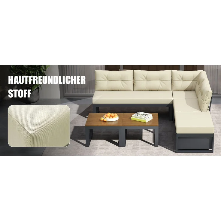 ZUBALIYA Garten-Loungeset - 191,5 x 191,5 x 79 cm , Beige , Polyester , verstellbare Rückenlehne , mit Stauraum – Bild 22