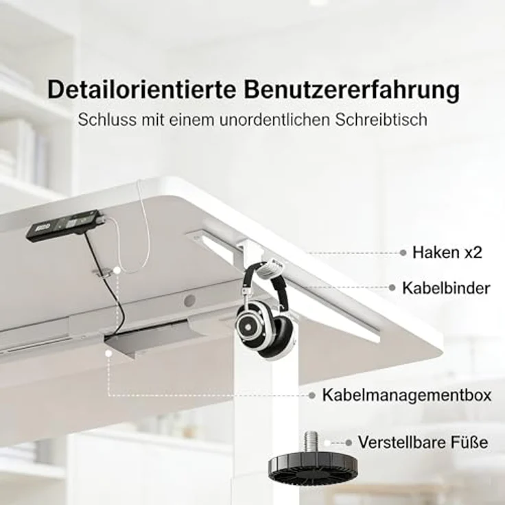 Devoko Höhenverstellbarer Schreibtisch 160x80 cm elektrisch, Höhenverstellung 71-121 cm mit Smart Control, 120 kg Tragkraft, für gesundes Arbeiten – Bild 9