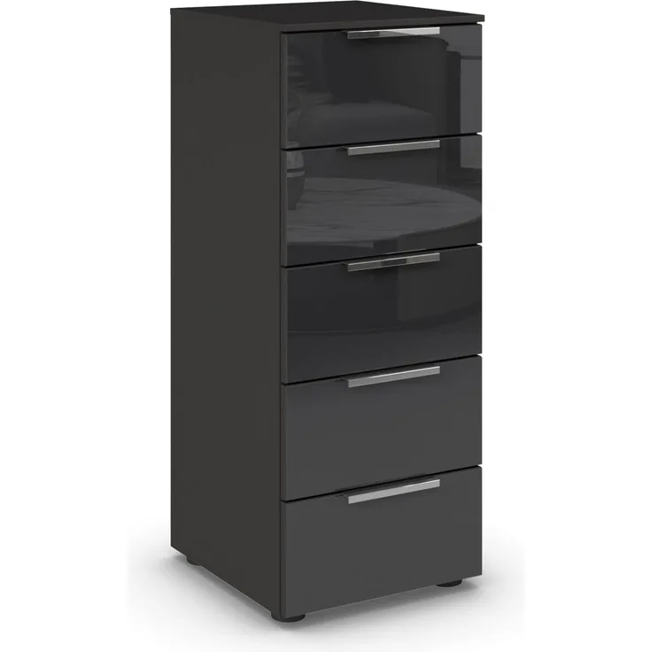 Rauch Möbel Flipp, Kommode für Schlafzimmer, Kinderzimmer, Wohnzimmer, Jugendzimmer, Flur, Garderobe, 5 Schubladen, mit Softclose Funktion, Farbe Front Glas Schwarz, Breite 40 cm