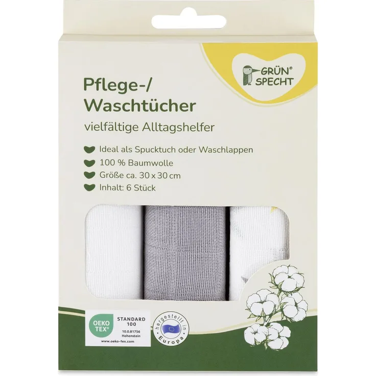 GRÜNSPECHT Pflege-/ Waschtücher 30 x 30 cm, Taupe, 100% Baumwolle | Pflege-/Waschtücher 30 x 30 cm, Taupe, 100% Baumwolle, Spucktuch oder Waschlappen, zweilagiger Mull, OEKO-TEX, 6 Stück