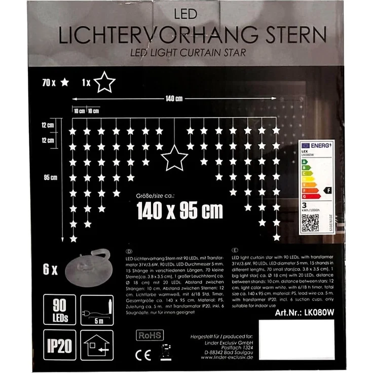Mojawo Lichtervorhang Weihnacht's LED Sternenvorhang mit 90 LED – Bild 7