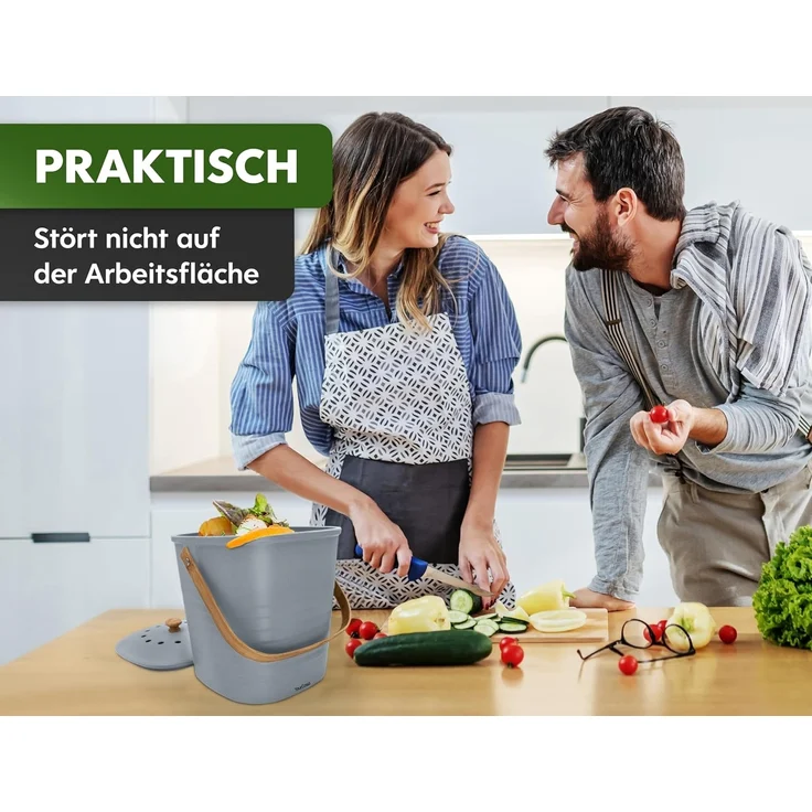 YourCasa Biomülleimer YourCasa® Biomülleimer Küche Klein 4L nachhaltig mit Akivkohlefilter, Fassungsvermögen 4 Liter, Nachhaltige Materialien – Bild 2