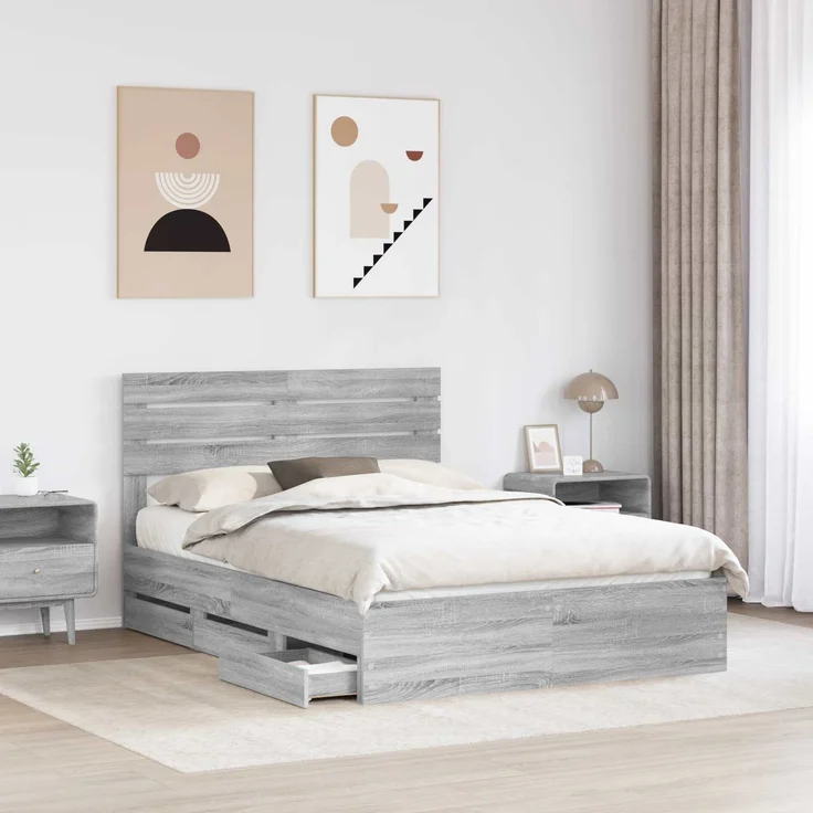 vidaXL Bettrahmen Graues Sonoma 160 x 200 cm Ingenieurs Holz 3411493 – Bild 2