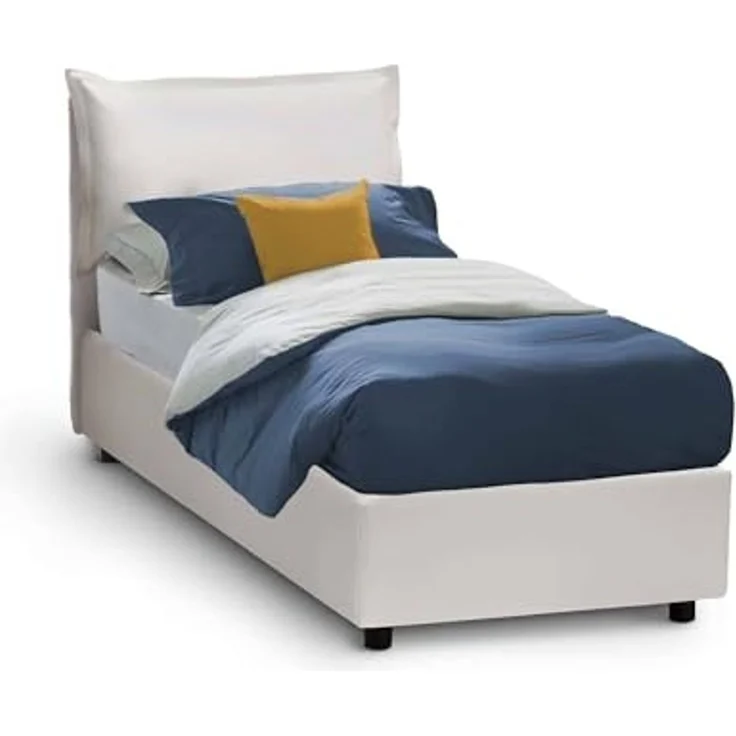 Talamo Italia - Einzelbett Naomi, Bettkasten mit Kunstlederbezug, 100 % Made in Italy, Öffnung vorne, inklusive Matratze 80 x 200 cm, Weiß – Bild 3