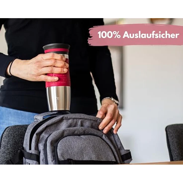 Milu Thermobecher Isolierbecher Kaffeebecher to go - 370ml - 100% Auslaufsicher - Trinkbecher aus Edelstahl - Autobecher doppelwand Isolierung - Thermo Becher - Travel Mug - (Rot, 370ml) – Bild 8