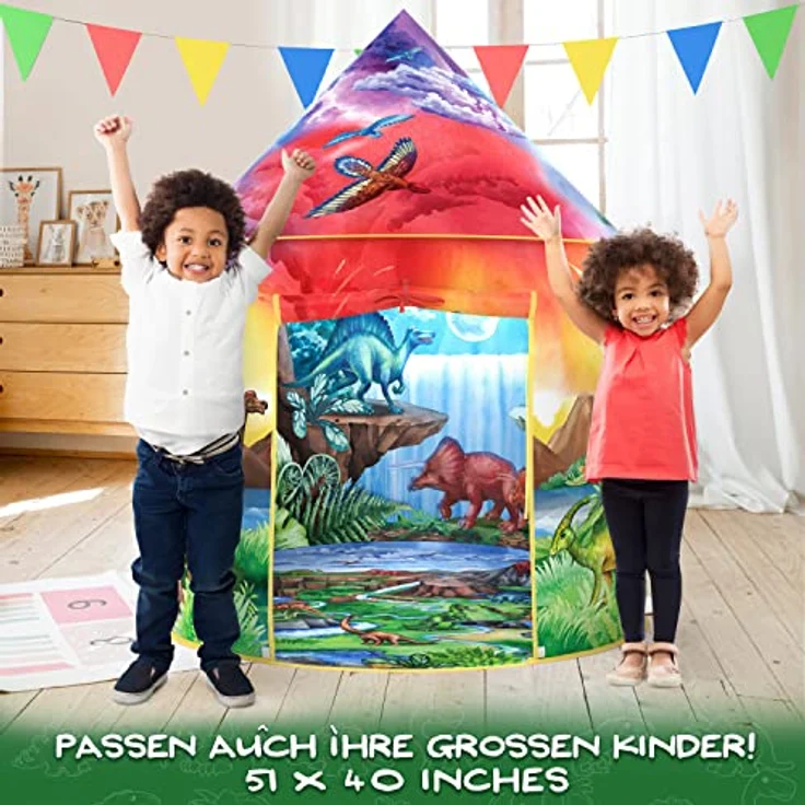 W&O Dinosaurier Spielzelt mit tollen Dinogeräuschen - Pop-Up-Zelt - Kinderzelt für Drinnen und Draußen, Spielhaus für das Kinderzimmer, Zelt Kinderzimmer, Spielzelt für Mädchen und Jungen, Kinder Zelt – Bild 4