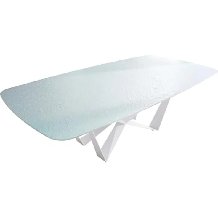 Esstisch Edge Boot 240x120 cm Reliefglas Perlmutt 3D-Design Spider Metall Weiß