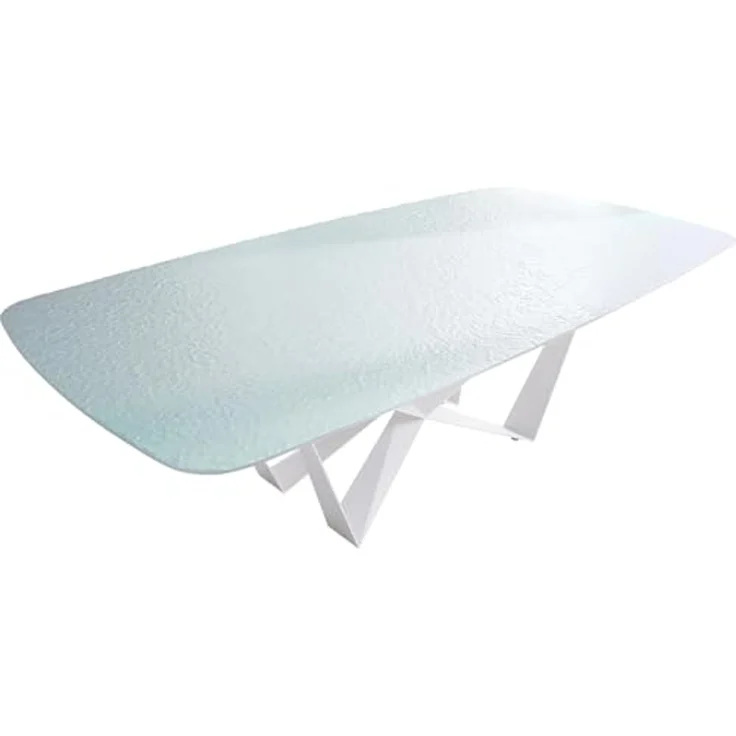 Esstisch Edge Boot 240x120 cm Reliefglas Perlmutt 3D-Design Spider Metall Weiß – Bild 1