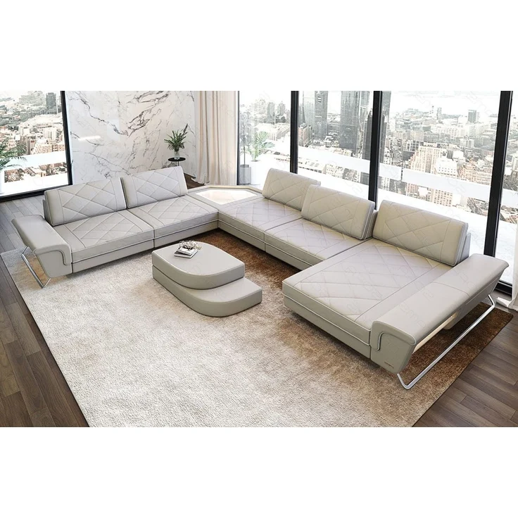 XXL Wohnlandschaft Ferrara – Leder Luxus - Büffelleder - beige-weiß - Rechts – Bild 3