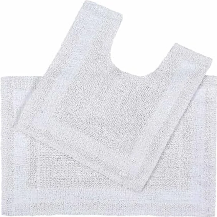 Homescapes 2-teiliges Badvorleger Set, 100% Baumwolle in Hotel Qualität, Duschvorleger 50 x 80 cm und WC Vorleger 50 x 55 cm, weiß – Bild 1