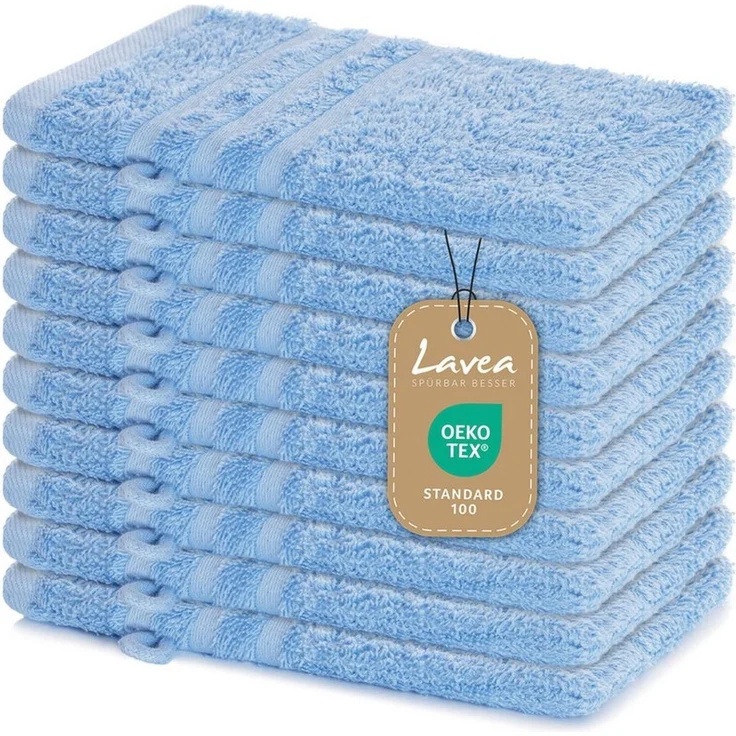 Lavea Waschhandschuh Elena, 15x21cm aus 100% Baumwolle, einzigartig weiche Waschhandschuhe mit Aufhänger (Set, 10-St), ideal für die schonende Reinigung des gesamten Körpers – Bild 1