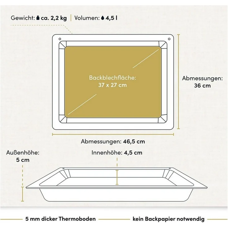 Hoffmann Germany Backblech Backplatte tief passend für z.B. Miele – Made in Germany, Aluguss, (1-St, 1x Backplatte tief 447x360 mm), Aluguss, 4,5 cm Rand, Antihaft, kein Backpapier nötig, 250°C – Bild 4