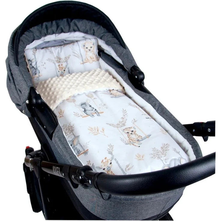 Kinderdecke BABYLUX Babydecke MINKY 2Set Kuscheldecke Decke 75 x 60cm Kinderwagen, BabyLux, MP139 - Ecru + Tiere auf der Schaukel – Bild 1