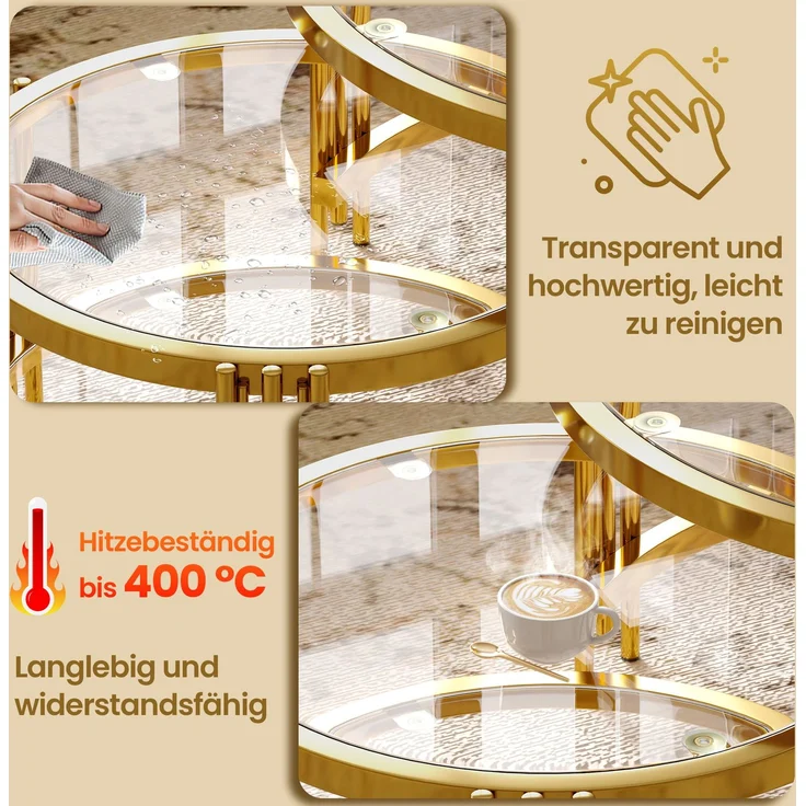 Couchtisch 80x80x45 cm – Quadratischer Glastisch mit goldfarbenem Metallgestell – Bild 4