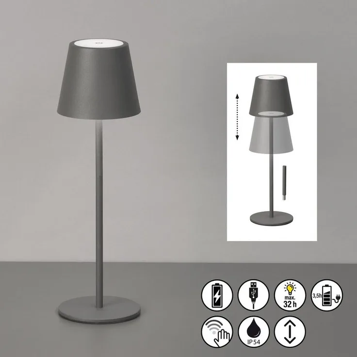 easy! BY FHL Außen-Tischleuchte Viletto, Dimmfunktion, USB-Ladefunktion, LED fest integriert, Warmweiß, lange Leuchtdauer
