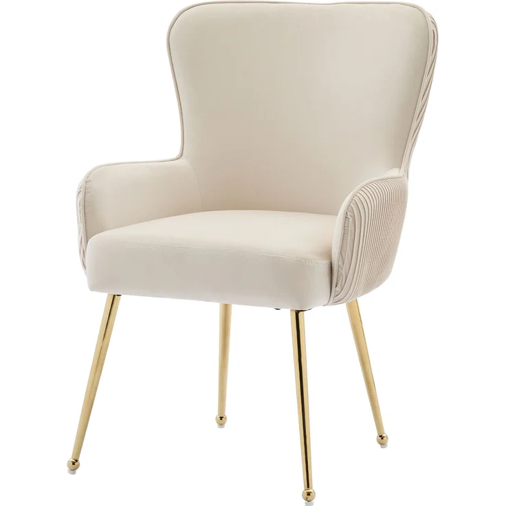 Samt Beige Esszimmerstuhl 2er Set,ergonomischer Lendenstütze, 10 cm dicker Sitzpolsterung, höhenverstellbaren Gold Metallbeinen – Bild 8