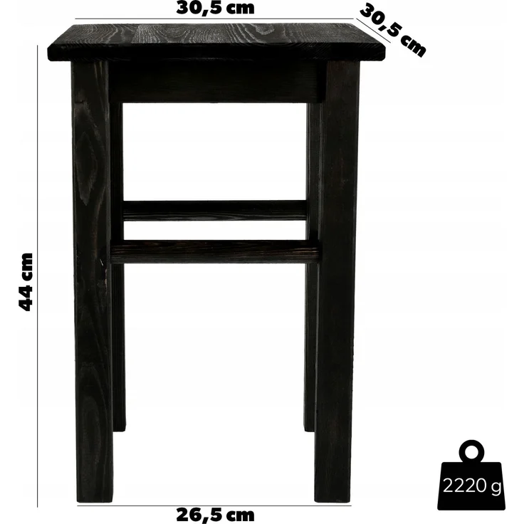KADAX Holz-Küchenhocker, Hocker, Stuhl, 43,5 cm, massiv schwarz – Bild 3
