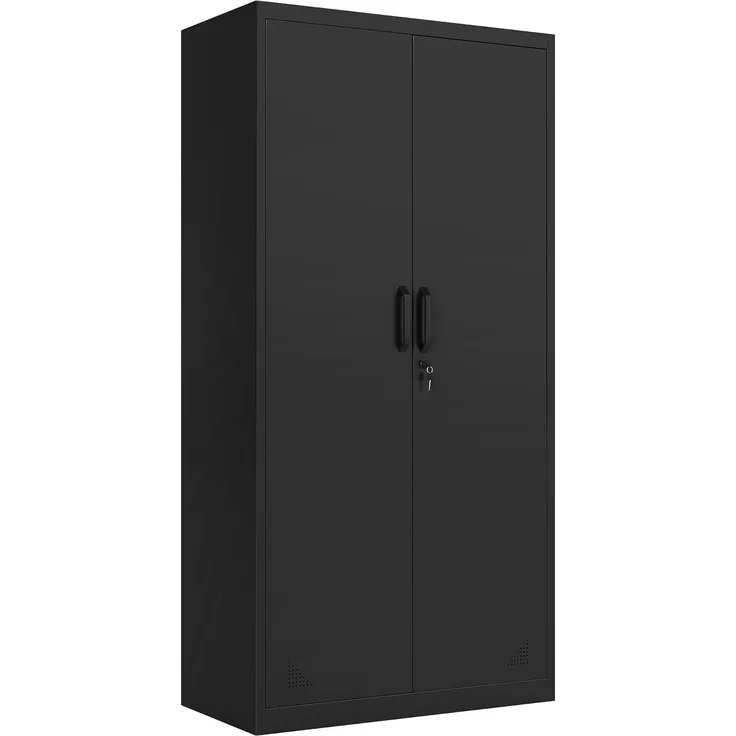 DWVO Aktenschrank mit 4 Verstellbaren Regalen, Metallschrank Abschließbar, Büroschrank, Stahl-Aufbewahrungsschrank, Metallschrank, Garage, Büro, Abstellraum, Schwarz, 180 x 90 x 45 cm