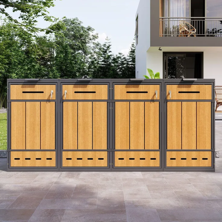 Mülltonnenbox, Mülltonnenverkleidung, 120L 240L, wetterfest, Container, Abfallbehälter, Tonnenhaus, Gartenbox, abschließbare Müllbox (4 Tonnen)