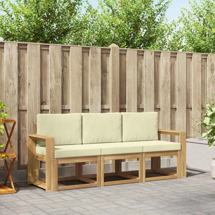 vidaXL Outdoor-Sofagarnitur 3 stk. White and Cream 197.5 x 63 x 73 cm 3387179 – Bild 1