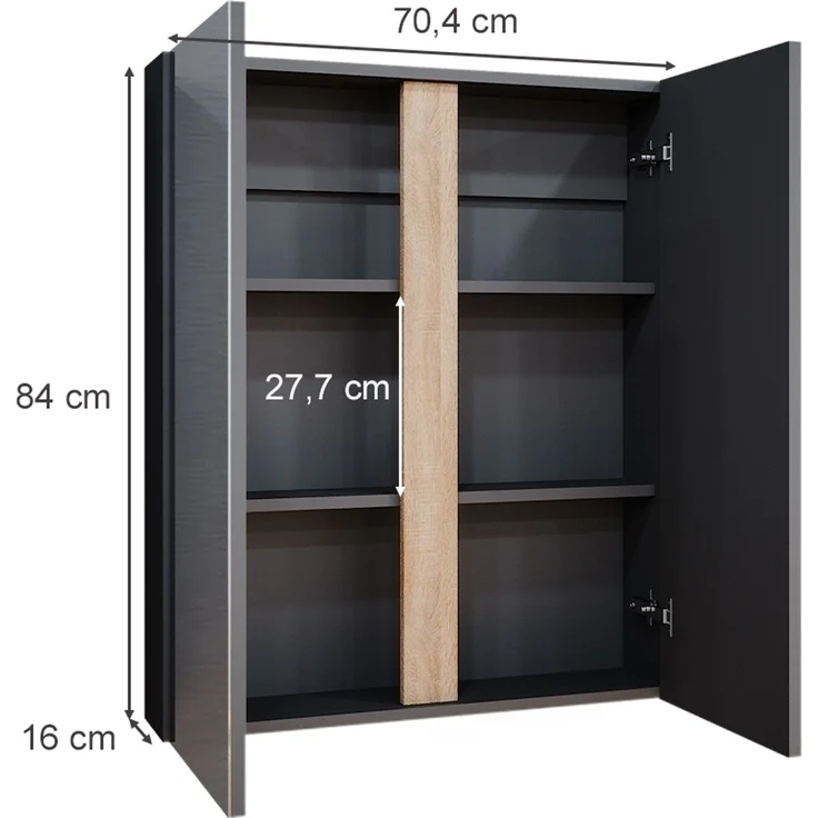 Badspiegelschrank Gloria Anthrazit 70.4 x 84 cm mit 2 Türen Vicco – Bild 3