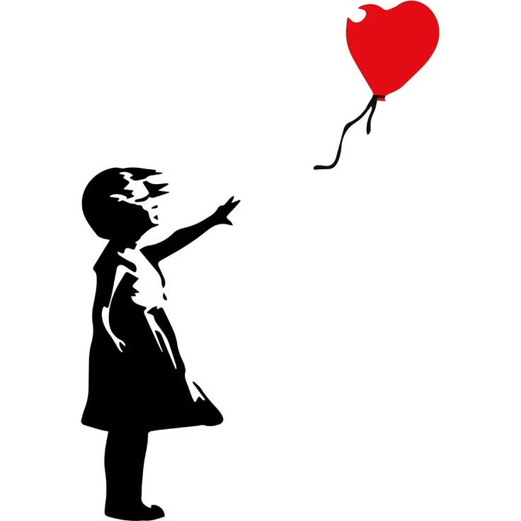 Kunst Leinwandbild Banksy Balloon Schwarz Rot 50x70 DD123167 Wandbild Leinwand – Bild 1
